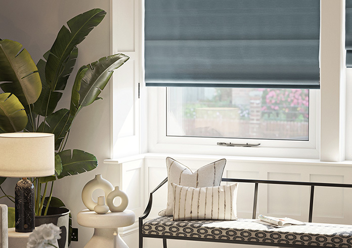 Akoya Faux Silk, Lustre Ink Blue - Roman Blind - Image 5
